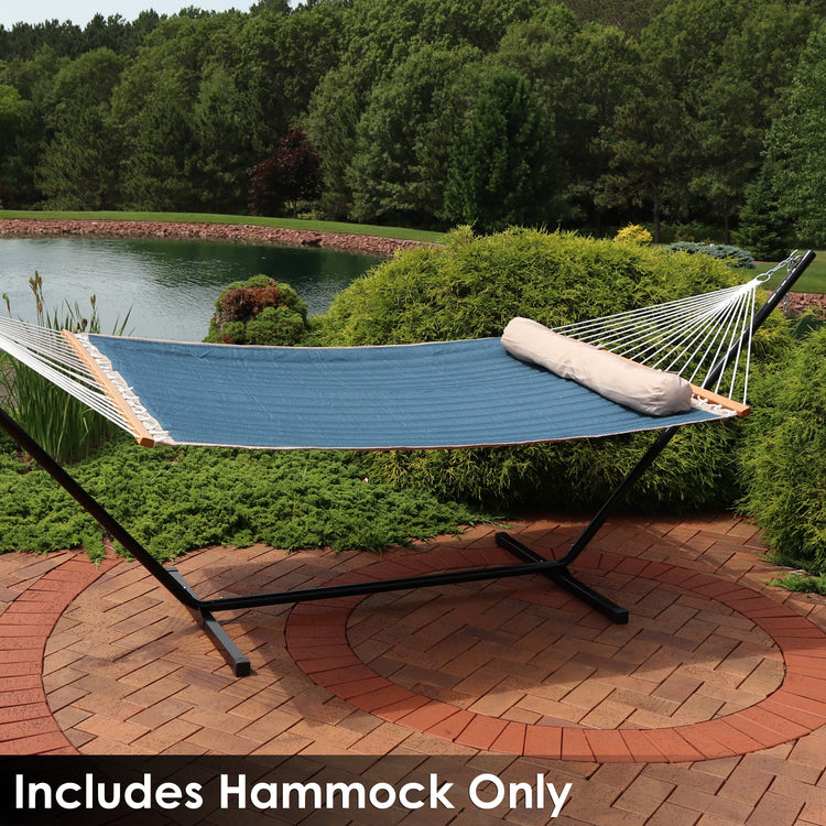 Two-Person Quilted Fabric Hammock with Spreader Bars and Detachable Pillow - 440 lb Weight Capacity