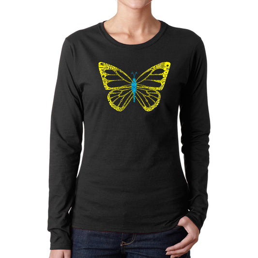 LA Pop Art Women's Word Art Long Sleeve T-Shirt - Butterfly