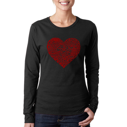 LA Pop Art Women's Word Art Long Sleeve T-Shirt - Country Music Heart