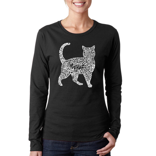 LA Pop Art Women's Word Art Long Sleeve T-Shirt - Cat