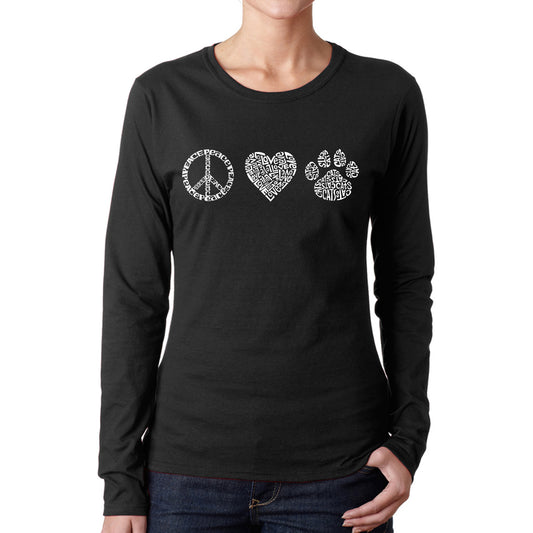 LA Pop Art Women's Word Art Long Sleeve T-Shirt - Peace Love Cats