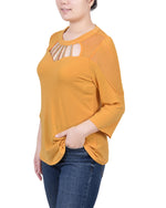 3/4 Sleeve Top With Neckline Cutouts and Stones 1