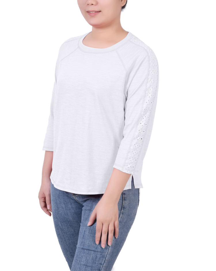 3/4 Sleeve Top With Eyelet Trim