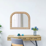 Wood Beaded Accent Natural Wood Wall Mirror