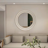 Round Carved Frame Natural & White Wood Wall Mirror