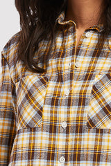 Long Sleeve Button Down Shirt, Chest Patch Pockets Shirred Shoulder Detail