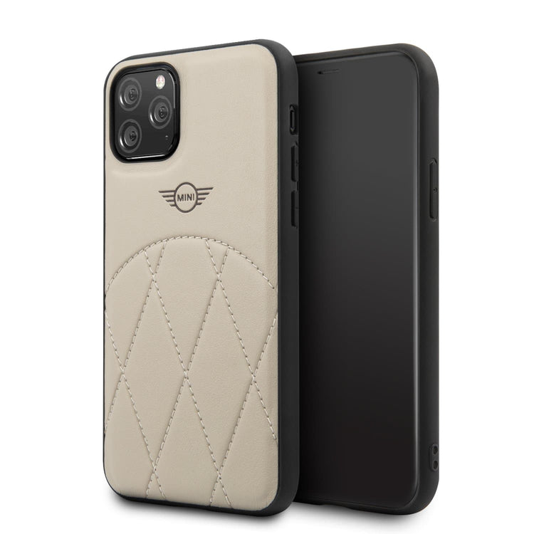 iPhone 11 Pro - PU Leather Beige Stitched Crossing Lines - Mini