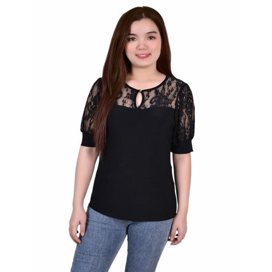 Short Lace Puff Sleeve Top