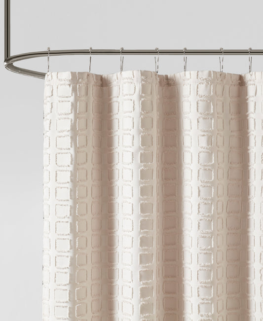 Gridd Woven Clipped Solid Shower Curtain