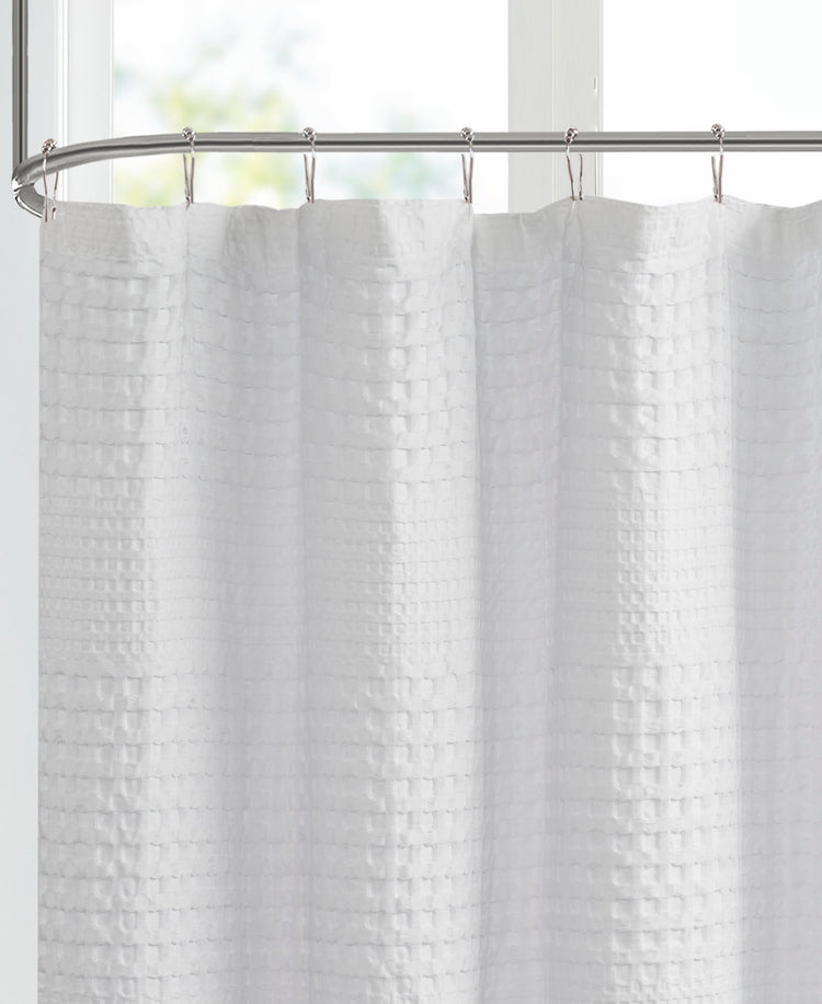 Orinn Waffle Textured Solid Shower Curtain