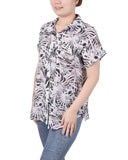 Missy Short Rolled Sleeve Button Front Blouse