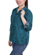 3/4 Roll Tab Blouse With Pockets 1