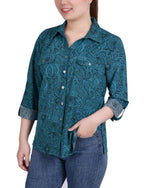 3/4 Roll Tab Blouse With Pockets 1