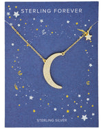 Crescent and Star Charm Necklace with CZ Stones