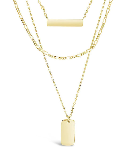 Triple Layered Bar Necklace in Silver or Gold