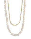 Layered Necklace with CZ Stones and Elegant Faux Pearls