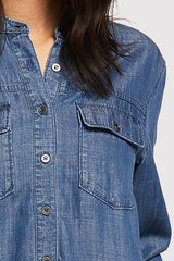 Nanette Long Sleeve Button Down Madarin Collar Double Button Flap Chest Pockets