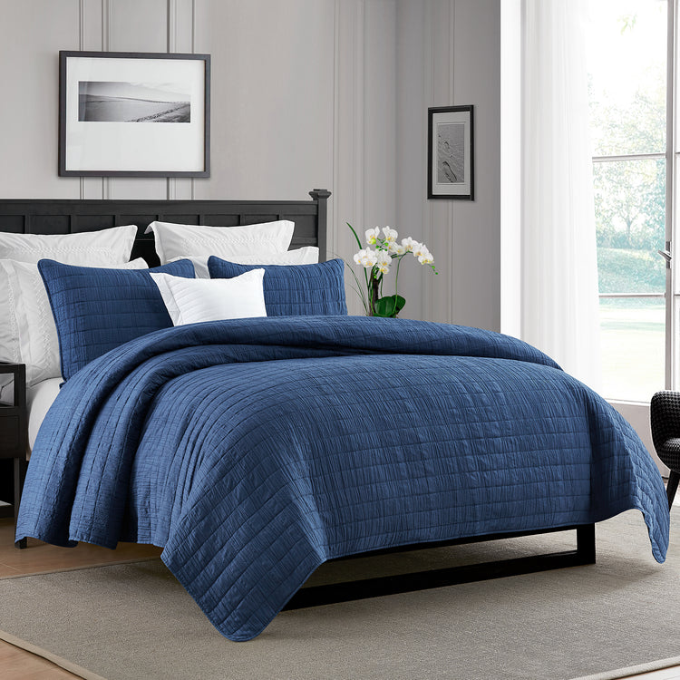 Crinkle Texture All Season Quilted Coverlet & Sham Set