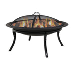 Portable Camping or Backyard Folding Round Fire Pit Bowl with Spark Screen, Log Poker, Folding Stand, and Carrying Case Cover - 29"