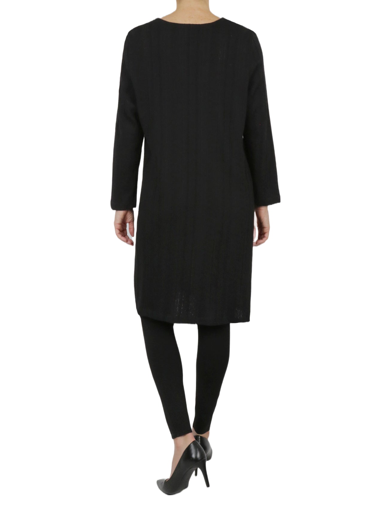  Button Front Long Tunic - Black - Bonton