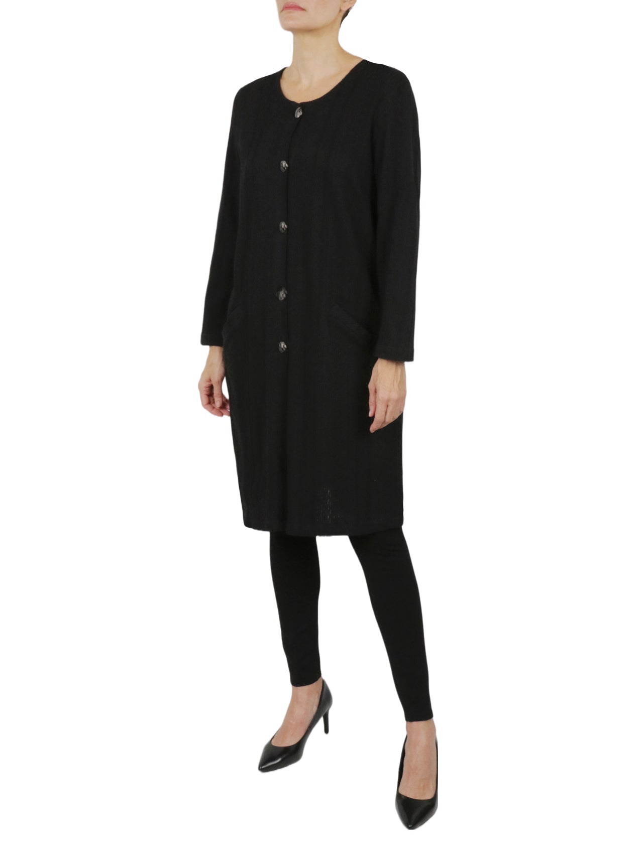  Button Front Long Tunic - Black - Bonton