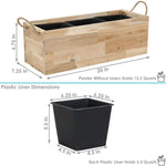 Rectangle Indoor Flower and Succulent Planter Box with Handles and 3 Removable Plastic Liners - 20" W x 7.25" D x 6.75" H - Acacia Wood