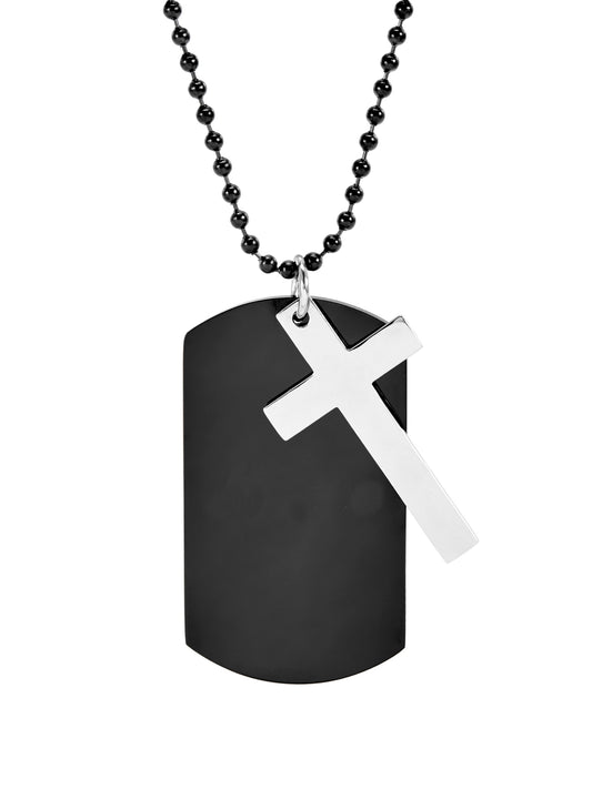 Men's Black Cross Dog Tag Necklace