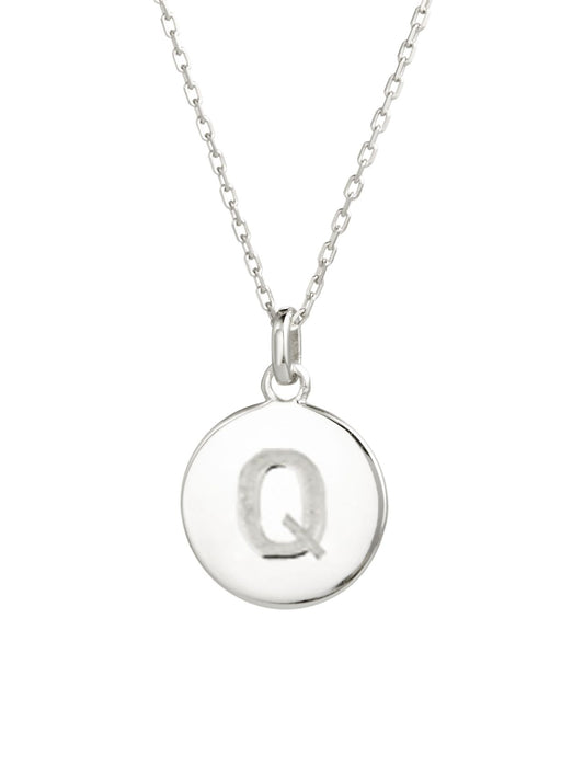 Sterling Silver Circle Charm Necklace w/ Q Initial