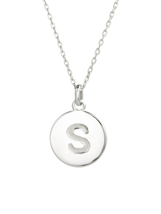 Sterling Silver Circle Charm Necklace w/ S Initial