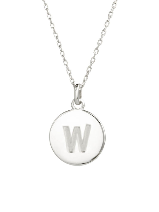 Sterling Silver Circle Charm Necklace w/ W Initial