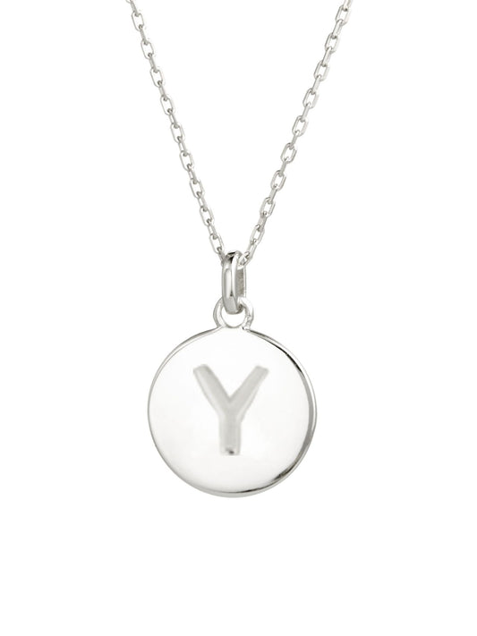 Sterling Silver Circle Charm Necklace w/ Y Initial