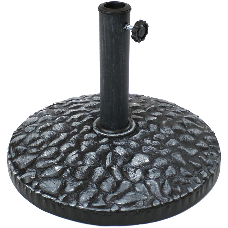 Polyresin Traditional Pebble Texture Patio Yard Round Umbrella Base - 17" - Gray Finish