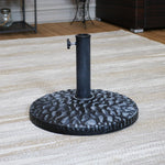 Polyresin Traditional Pebble Texture Patio Yard Round Umbrella Base - 17" - Gray Finish