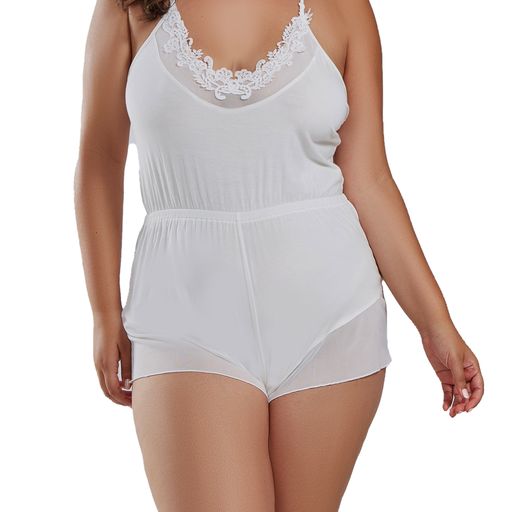 Tyler Plus Size Lace Ultra Soft Romper Trimmed in Sheer Mesh
