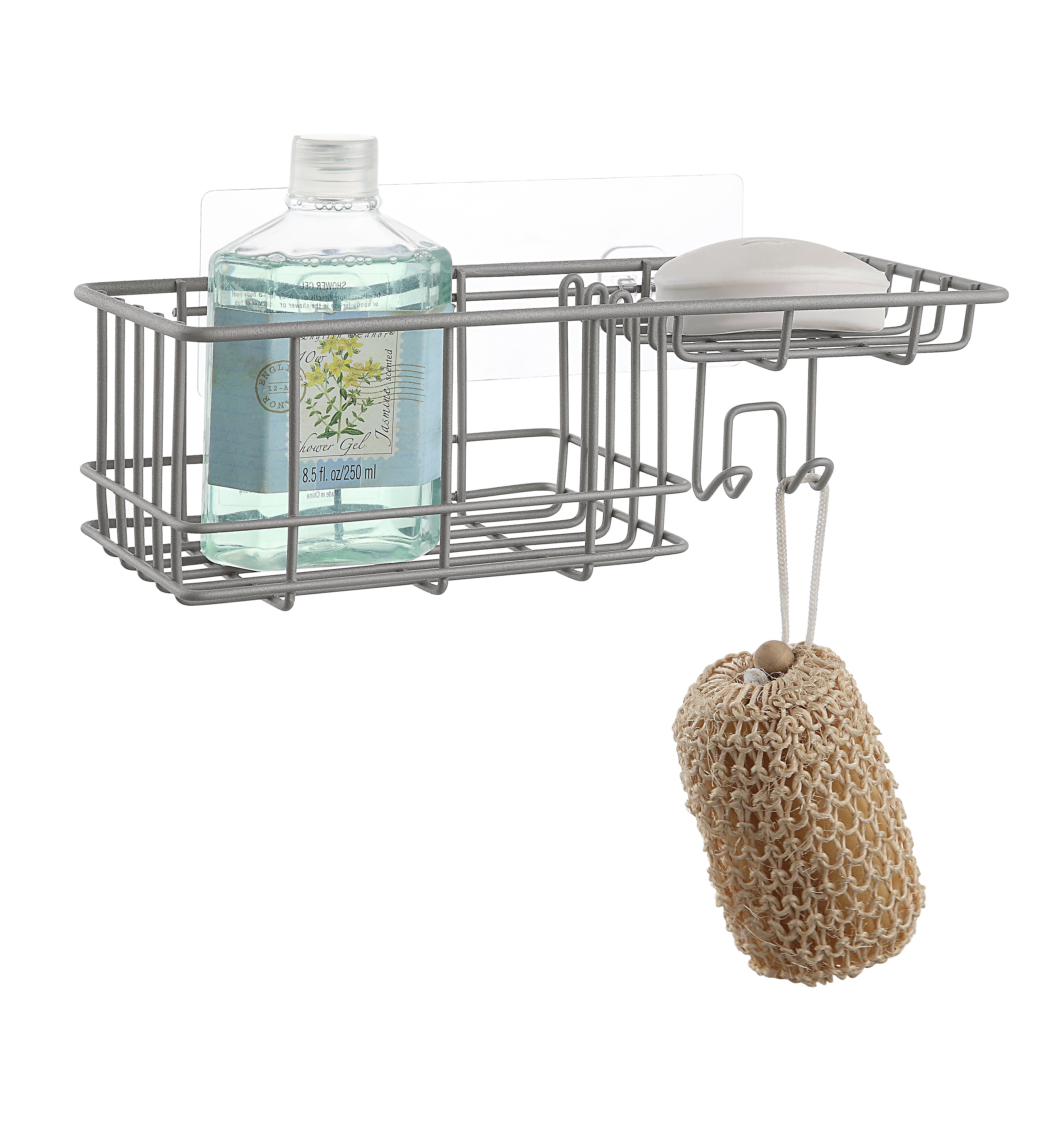  Classic Wall Mounted Shower Caddy Organizer Basket Shelf With Removable Adhesive Hook - Gunmetal - Bonton