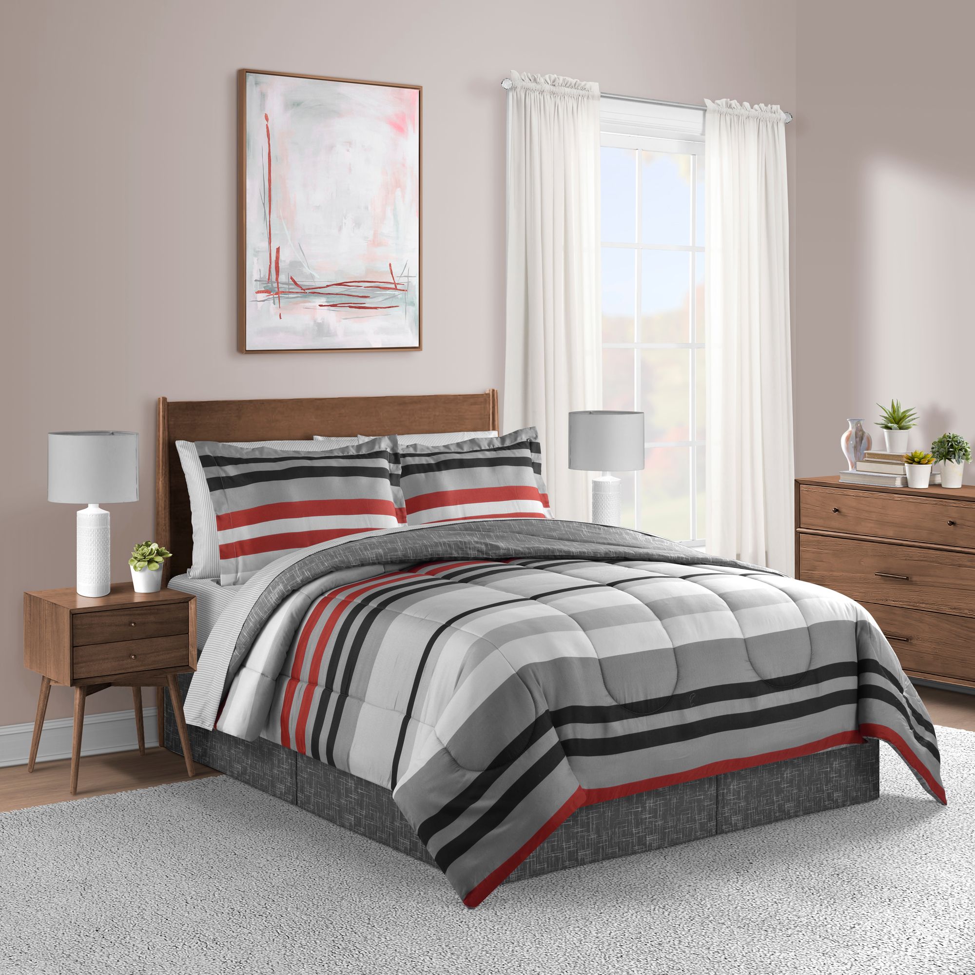  Lanwood Home Xavier 8 Piece Comforter Set - Red - Bonton