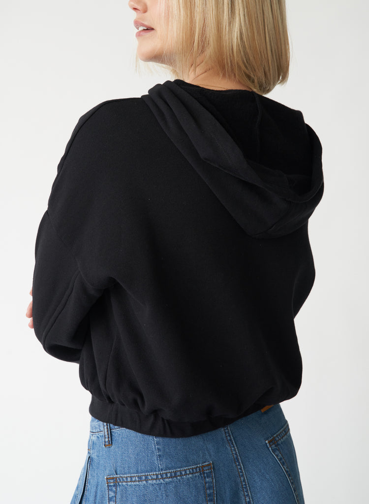 Oman Cinched-Waist Hooded Fleece Pullover Sweatshirt