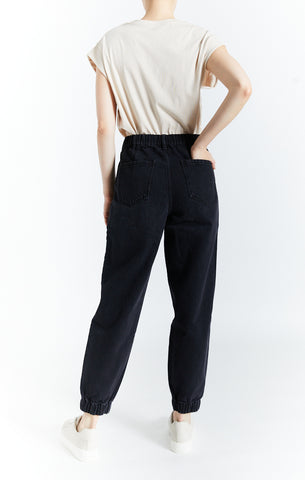 Denim Joggers with Front Button Clasp
