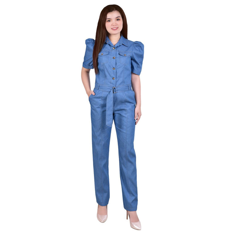 Petite Belted Jumpsuit With Short Sleeve