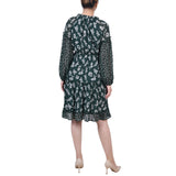 Long Sleeve Combo Chiffon Dress 2