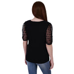 Petite Crepe Top with Mesh Dotted Sleeves