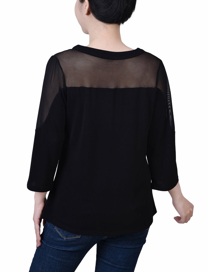 3/4 Sleeve Top With Neckline Cutouts and Stones 2