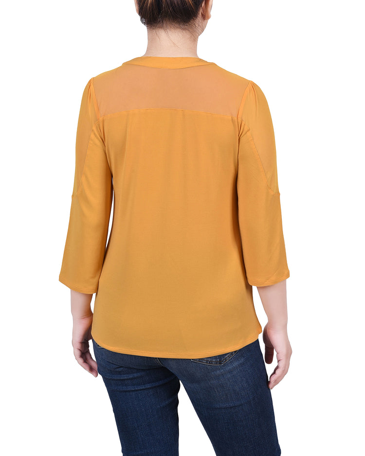 3/4 Sleeve Top With Neckline Cutouts and Stones 2