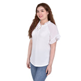 Petite Short Sleeve Top With Chiffon Sleeves