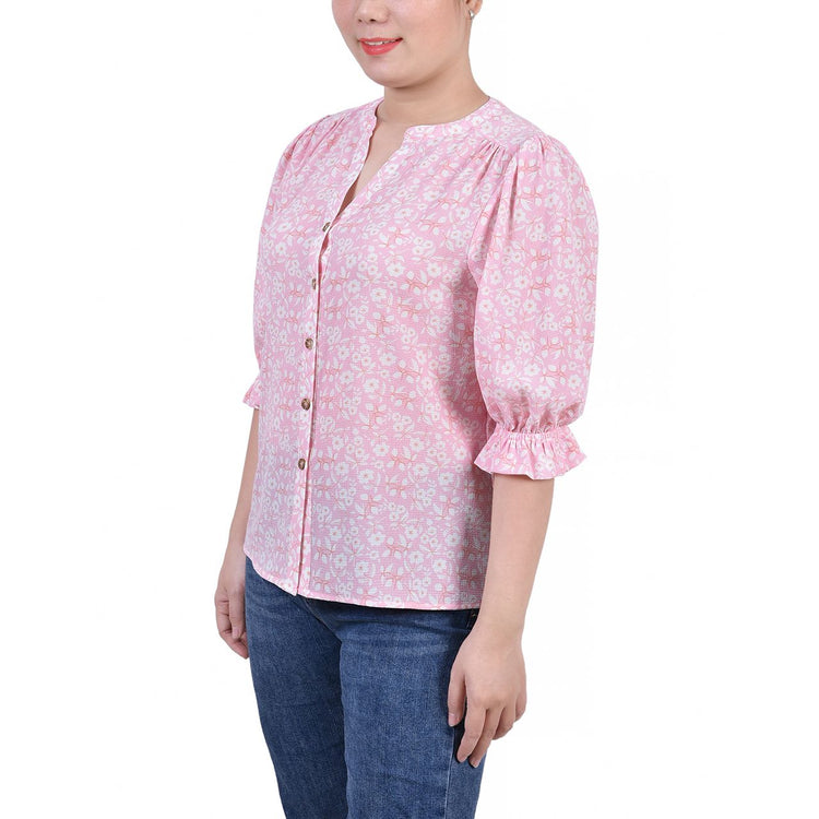 Petite Flare Sleeve Button Front Blouse