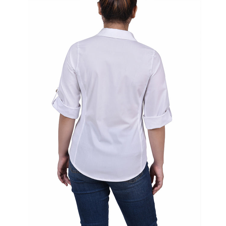 Roll Tab Blouse With Rib Insets 2