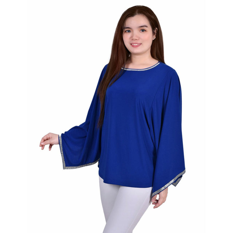 Petite Long Batwing Top With Glitz Detail