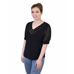 Petite Short Puff Sleeve Top With Sheer Feature