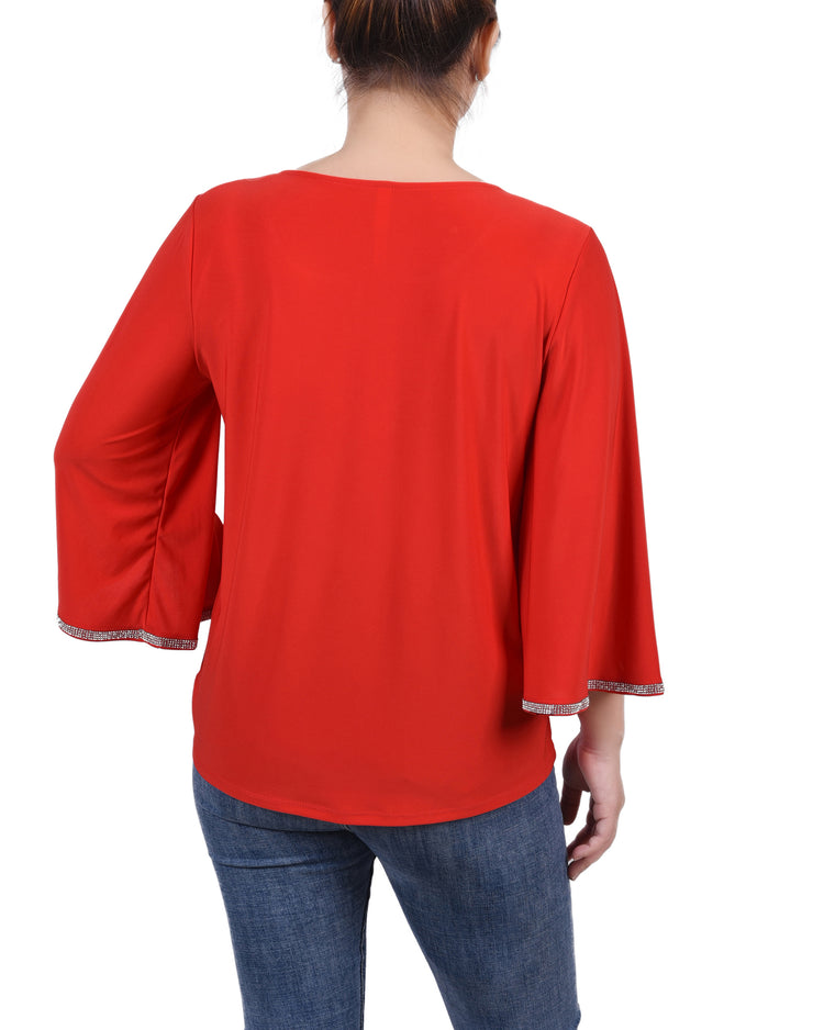 3/4 Bell Sleeve Top With Stones 2