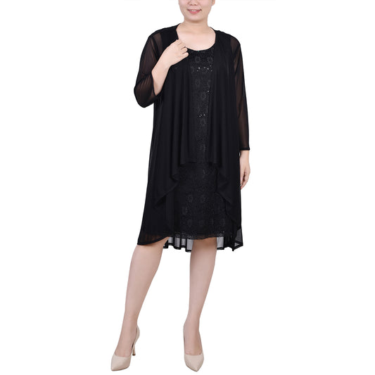 Lace Dress With 3/4 Sleeve Mesh Jacket 2